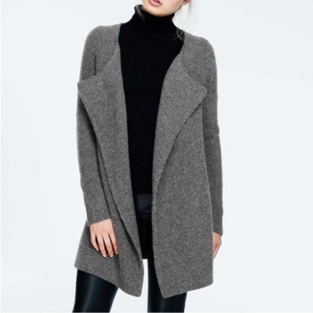 BODEN Wool Alpaca Blend Long Gray Cardigan Coat Gray open front US4 UK8